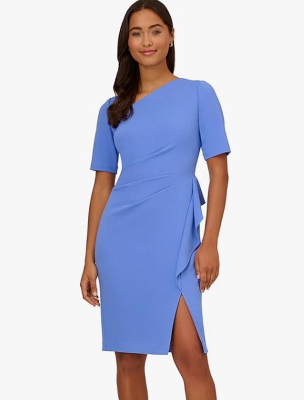 ADRIANNA PAPELL Women's Draped Sheath Dress Size 12 Periwinkle Knit Crepe NWT